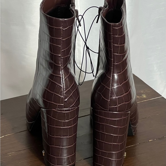 Rachel Zoe Deep Mahogany Croc Embossed Maya Platform Heeled Boots - Picture 10 of 13